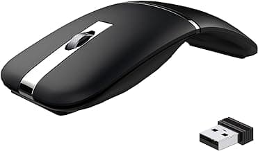 Bluetooth Wireless Arc Travel Mouse, Dual Model (2.4G+BT5.1) Rotating Foldable Mouse for Microsoft, Rechargeable Slim Portable Mice for Laptop, Notebook, PC, MacBook, Chromebook, Lenovo - Black