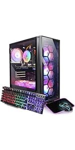 STGAubron Gaming Desktop PC, Intel Core i7 up to 3.9GHz, GeForce GTX 1660 Super 6G, 32G RAM, 1T SSD, 600M WiFi, BT 5.0, RGB Fan x6, RGB BT Sound Bar, Windows 10 Home
