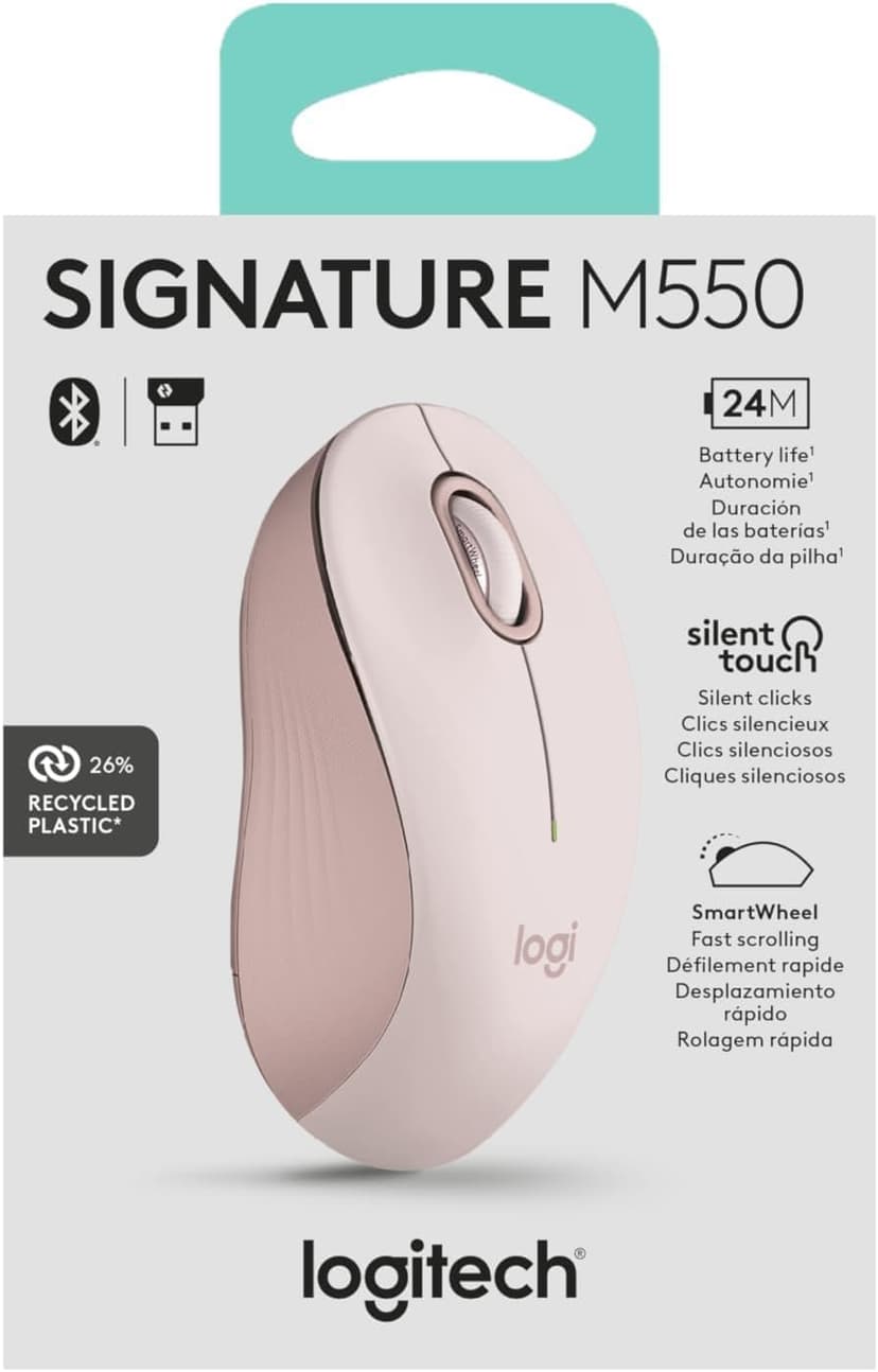 Logitech Signature M550 Wireless Mouse - for Small to Medium Sized Hands, 2-Year Battery, Silent Clicks, Customizable Side Buttons, Bluetooth, Multi-Device Compatibility - Rose