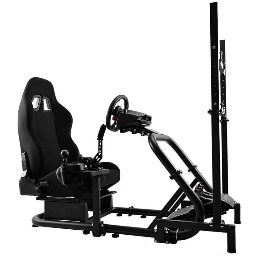 Supllueer Racing Sim Cockpit with Ergonomic Seat&Monitor Stand Fit for Logitech/Fanatec/Thrustmaster G27 G923 G920,50mm Large Round Tube Driving Simulator Stand, No Steering Wheel/Shift/Pedal/TV