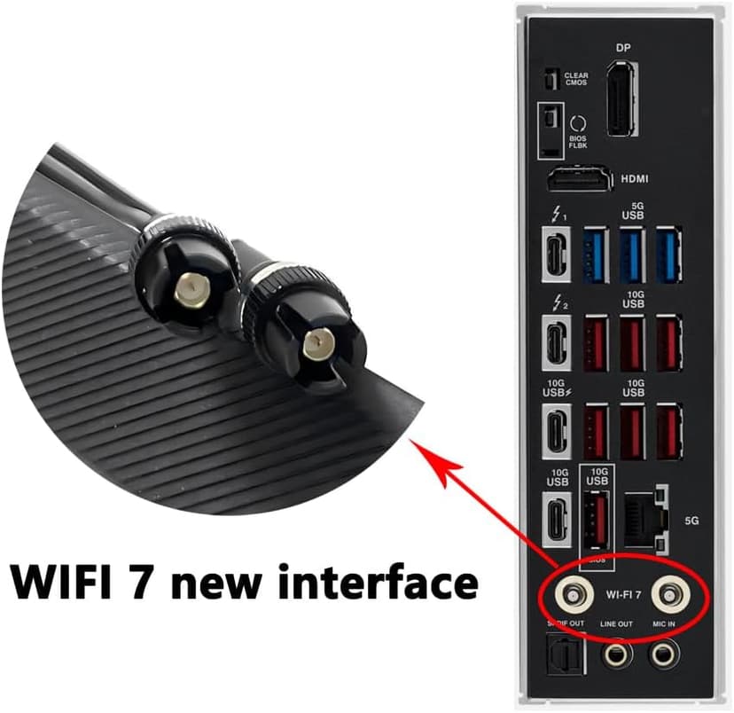 New Interface 2.4/5/6GHz Tri Band WiFi 7 Gaming Motherboard Antenna Cable Replacement for ASUS ROG Strix Z790 X890 Z890 B850 Z790-E Z790-F Z890-H Z890-F Z890-I Z890-E X870-I X870-F X870E-E PC Desktop