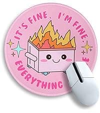 Dumpster on Fire Round Mouse Pad 8.6 x 8.6 Inch, Cute Funny Mousepad for Laptop Gaming, Stitched Edge Non-Slip Rubber Base, Home Office Decor Desk Accessories, It's Fine I`m Fine Everything is Fine