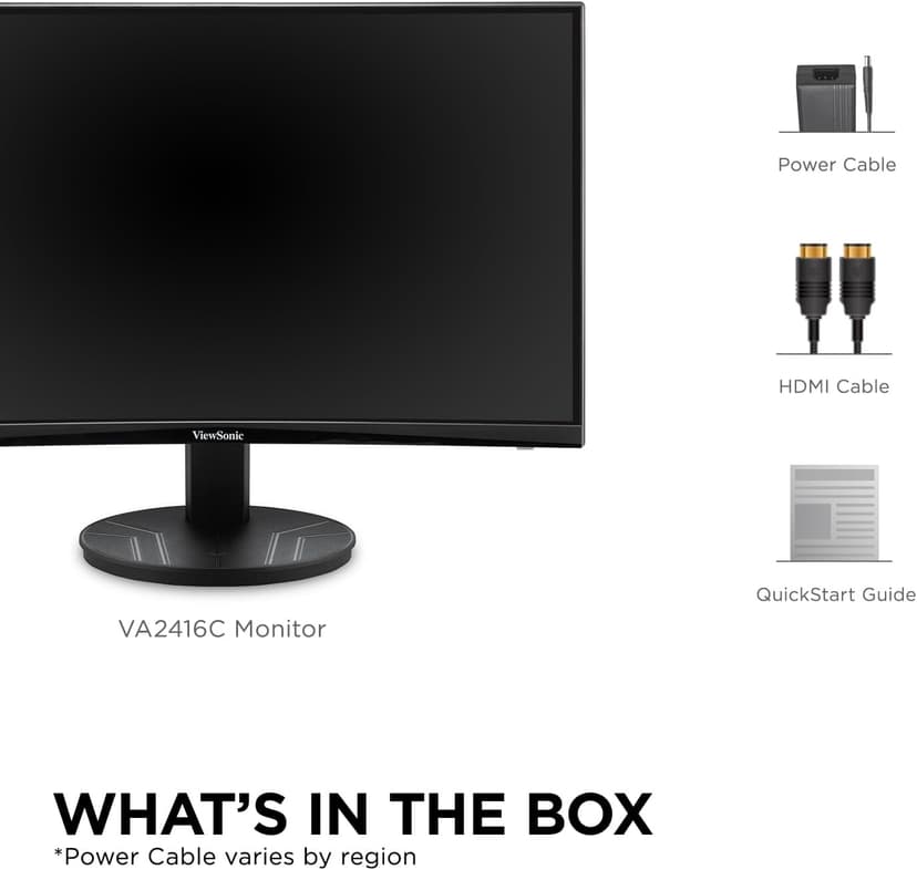 ViewSonic VA2416C 24 Inch Full HD 1080p Frameless Curved Monitor with Variable Refresh Rate, Eye Care, HDMI, and DisplayPort Inputs for Home and Office