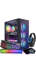 STGAubron Gaming Desktop, Radeon RX 590 8G GDDR5, Intel Xeon E5 2.5G up to 3.3G, 32G Memory, 1T SSD, 600M WiFi, BT 5.0, RGB Fan x 6, RGB Mouse Pad, Windows 10 Home, White