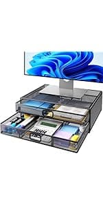 HUANUO Monitor Stand for Desk, Computer Monitor Stand Height Adjustable, Monitor Riser for 2 Monitors, Laptop Stand for Desk, 2 Pack, Black