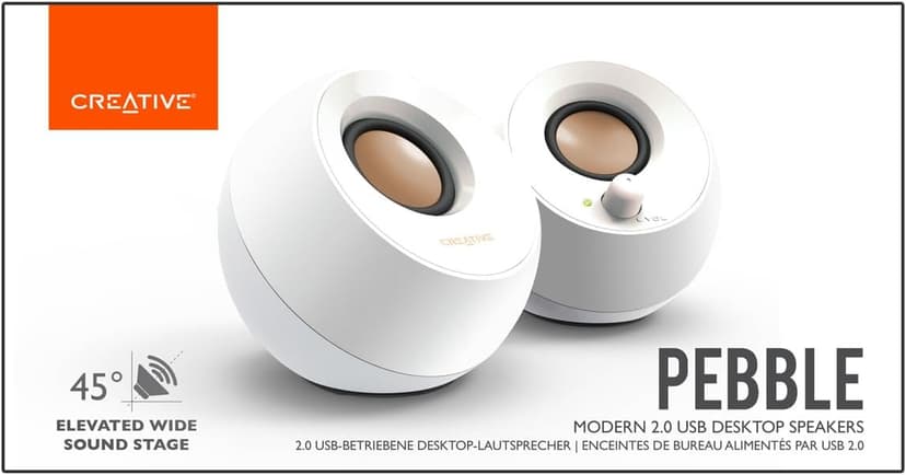 Creative Pebble 2.0 USB-Powered Desktop Speakers with Far-Field Drivers and Passive Radiators for PCs and Laptops (White)