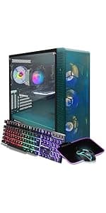 STGAubron Gaming PC Desktop Computer, Intel Core I7 up to 3.9 GHz, Radeon RX 580 8G, 16G RAM, 512G SSD, WiFi, Bluetooth 5.0, RGB Fan x6, RGB BT Sound Bar, Windows 10 Home