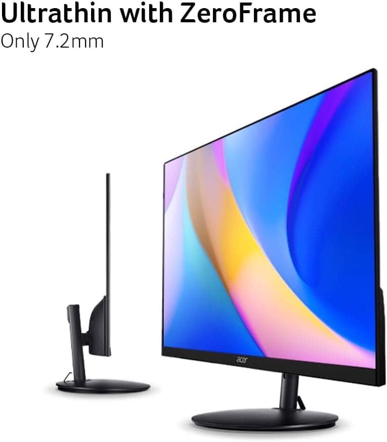 Acer SH242Y Ebmihx 23.8" FHD 1920x1080 Home Office Ultra-Thin IPS Computer Monitor AMD FreeSync 100Hz Zero Frame Height/Swivel/Tilt Adjustable Stand Built-in Speakers HDMI 1.4 & VGA Port