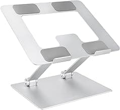 Amazon Basics Sturdy and Portable Ergonomic Laptop Stand for Desk, Adjustable Riser, Fits all Laptops and Notebooks up to 17.3 Inch, Silver, 10 x 8.7 x 6 in
