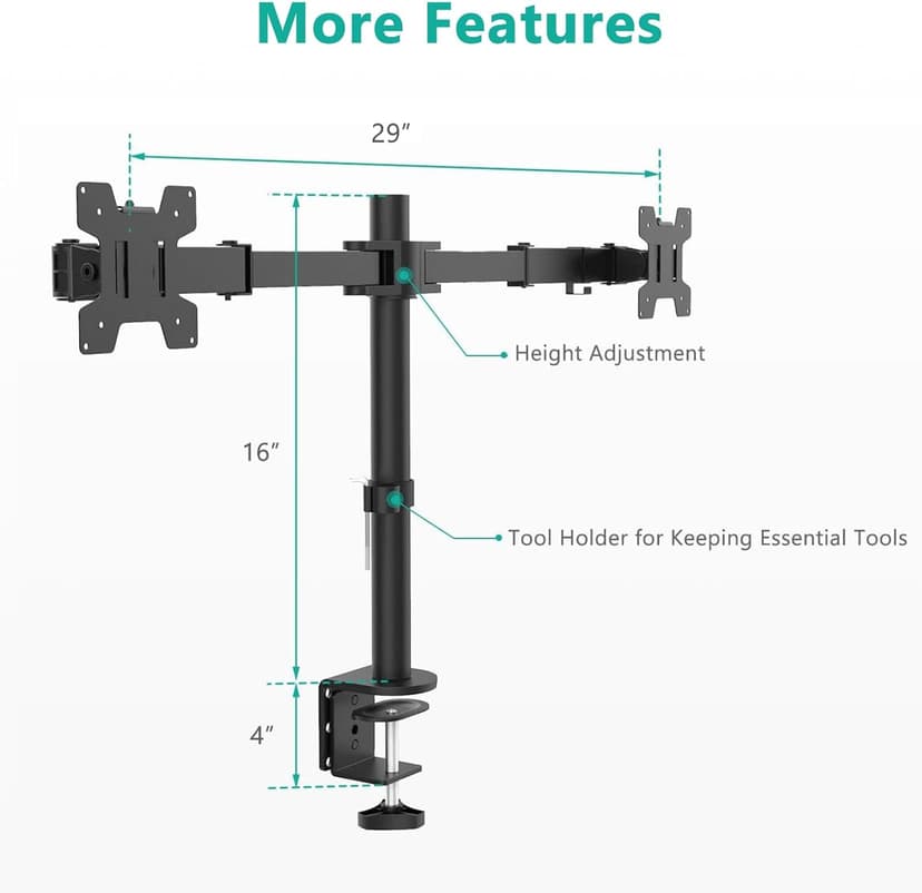 WALI Dual Monitor Desk Mount, Monitor Stand for 2 Monitors Up to 27inch, Dual Monitor Mount Max 22lbs for Home, Office, School (M002), Black