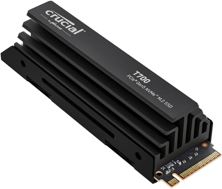 Crucial T700 2TB Gen5 NVMe M.2 SSD with Heatsink - Up to 12,400 MB/s - DirectStorage Enabled - CT2000T700SSD5 - Gaming, Photography, Video Editing & Design - Internal Solid State Drive