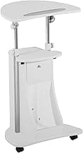 Techni Mobili Adjustable Height Rolling Laptop Cart with Storage, Sit to Stand Desk with Wheels, Podium Stand or Medical Cart, White