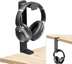 NEETTO HS906 Headphone Stand & Hanger 2 in 1, Above & Under Desk Gaming Headset Holder Mount Hook with Height Adjustable & Rotating Clamp, Earphone Rack with Cable Clip