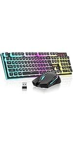 RedThunder K84 Wireless Keyboard and Mouse Combo, Rainbow Backlit Rechargeable Battery, 75% Layout TKL Ultra Compact Gaming Keyboard & Lightweight 3200 DPI Honeycomb Optical Mouse (Black)
