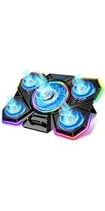 Laptop Cooling Pad, Gaming Laptop Cooler with 6 Quiet Fans, Laptop Fan Cooling Pad Fits 12-17 Inch Laptop, USB Port Powered, 7 Adjustable Height