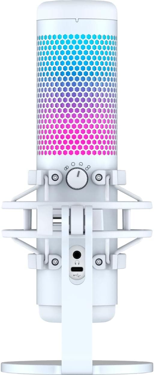 HyperX QuadCast S – RGB USB Condenser Microphone for PC, PS5, Mac, Anti-Vibration Shock Mount, 4 Polar Patterns, Pop Filter, Gain Control, Gaming, Streaming, Podcasts, Twitch, YouTube, Discord – White