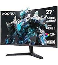 KOORUI 24 inch Curved Gaming Monitor 180Hz FHD 1080P Computer Monitor,1ms 1500R VA Display,Adaptive Sync, FreeSync Premium,HDR10,HDMI2.0X2&DP1.2,VESA Compatible,Tilt Adjustable,Eye Care,24E6CA
