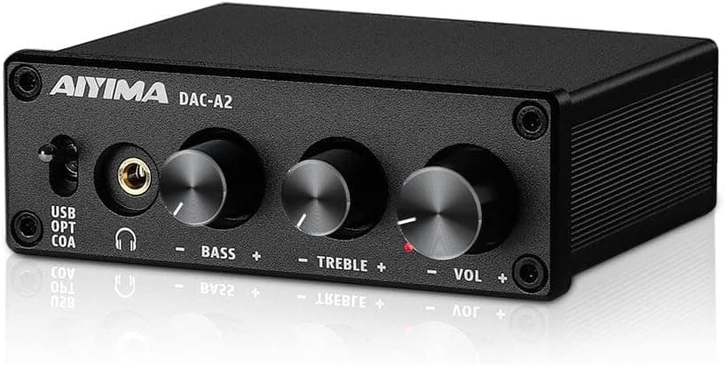 AIYIMA DAC-A2 Headphone Amplifier DAC with Bass Treble Controls PC-USB/Optical/Coaxial Inputs, RCA/3.5mm Headphone Ouput Digital to Analog Desktop Audio Converter DC 5V 24Bit 192kHz