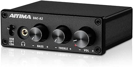 AIYIMA DAC-A2 Headphone Amplifier DAC with Bass Treble Controls PC-USB/Optical/Coaxial Inputs, RCA/3.5mm Headphone Ouput Digital to Analog Desktop Audio Converter DC 5V 24Bit 192kHz