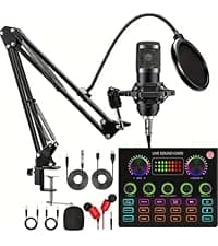 Podcast Equipment Bundle, BM-800 Condenser with Voice Changer, Recording Studio Package - Podcast Microphone Bundle for Laptop, Streaming/Live Broadcast/YouTube Recording (AM200-V8)