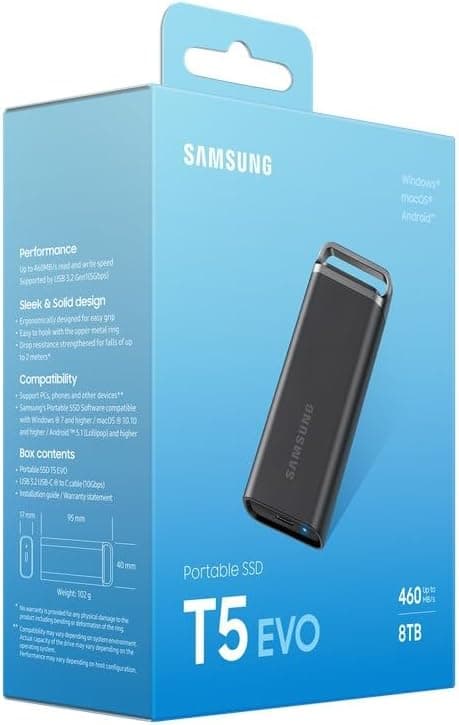SAMSUNG 8TB T5 EVO USB 3.2 Gen 1 Portable SSD, MU-PH8T0S