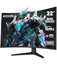 KOORUI 24 inch Curved Gaming Monitor 180Hz FHD 1080P Computer Monitor,1ms 1500R VA Display,Adaptive Sync, FreeSync Premium,HDR10,HDMI2.0X2&DP1.2,VESA Compatible,Tilt Adjustable,Eye Care,24E6CA