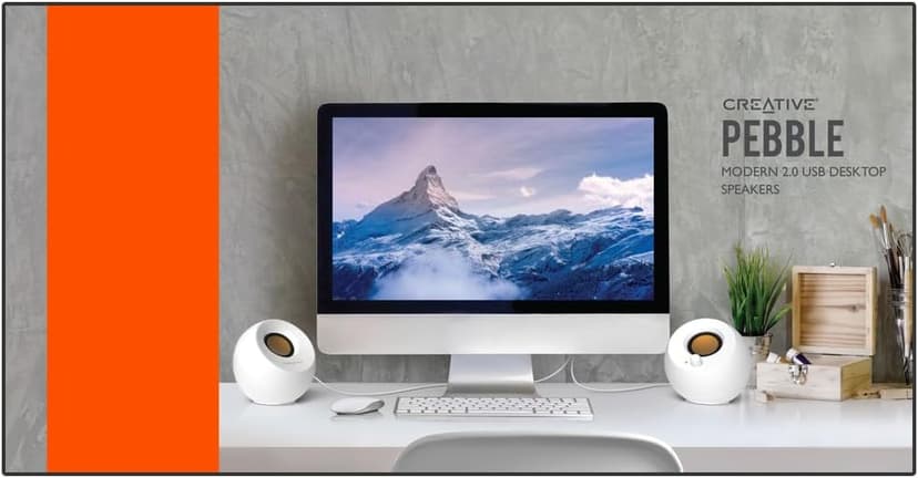 Creative Pebble 2.0 USB-Powered Desktop Speakers with Far-Field Drivers and Passive Radiators for PCs and Laptops (White)