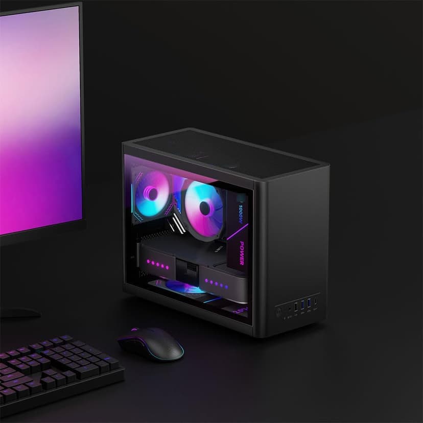 Micro ATX Case with Fans, 2PCS 90mm RGB Fans Pre-Installed,14.6L 0.8mm Thickness SPCC MATX PC Case Mini ITX PC Case with Type C USB3.0, Supports 135mm CPU Cooler, 310mm GPU and Standard ATX PSU Black