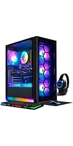 STGAubron Desktop PC, Intel Core i7 up to 3.9G, GeForce RTX 3060 12G GDDR6, 32G, 1TB SSD, WiFi, BT 5.0, RGB Fanx6, RGB Keybaord, RGB Mouse, Mouse Pad, RGB Bluetooth Sound Bar, RGB BT Gaming Mic W1