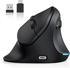 AUTLEY Ergonomic Mouse for Large Hands, Rechargeable Vertical Mouse, 2.4GHz Wireless Computer Mouse for Windows/macOS - 6 Buttons, Low Power Warning, 800/1200/1600 DPI, Black