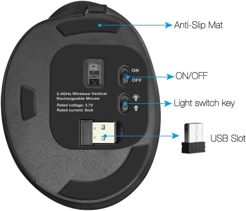 Wireless Mouse Ergonomic Vertical Mouse for Large Hands Rechargeable Big Quiet Silent Ergo Blue LED Light 3600DPI Carpal Tunnel Comfortable Cordless Mice for PC Laptop Computer Macbook Office Gift