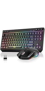 RedThunder K10 Wireless Gaming Keyboard and Mouse Combo, LED Backlit Rechargeable 3800mAh Battery, Mechanical Feel Anti-ghosting Keyboard + 7D 3200DPI Mice for PC Gamer (Black)