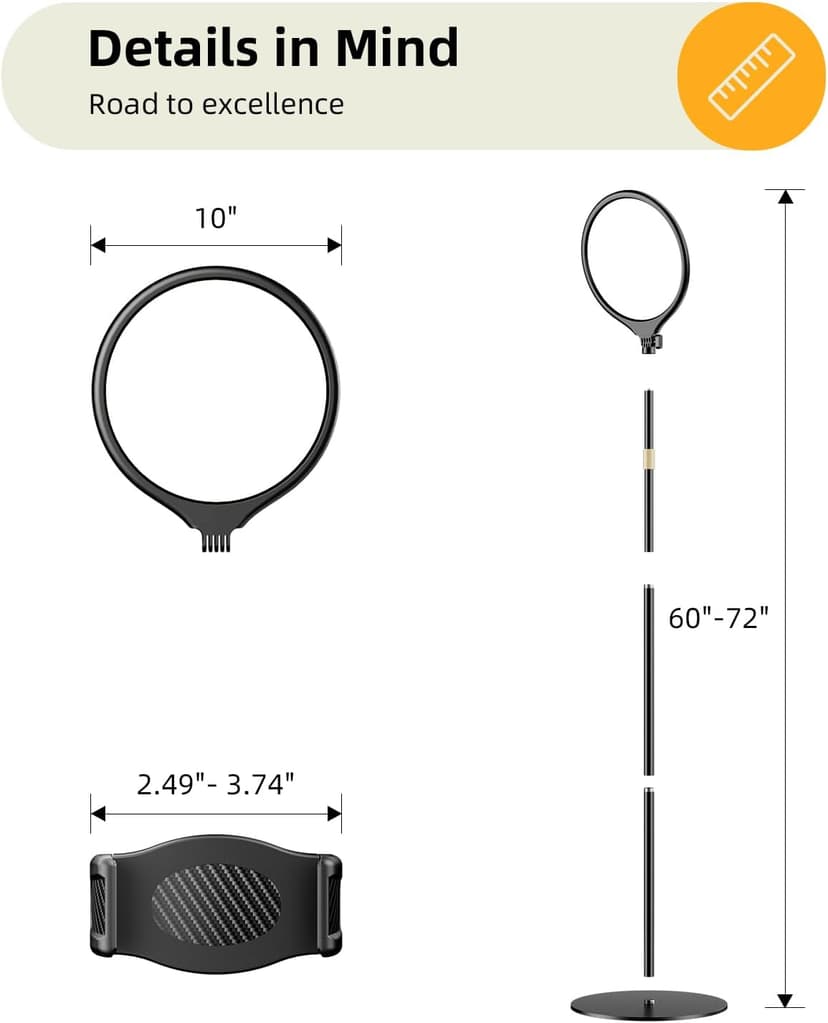 10.5" Ring Light with Stand and Phone Holder - 72" Tripod for iPhone with Light, Professional Led Ringlight for Video Recording/Make up/Streaming, Full Screen Light Ring for YouTube, Tiktok (Black)
