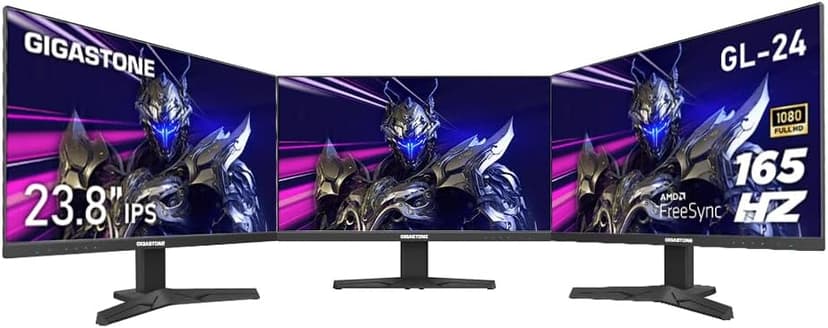 Gigastone 24 inch IPS LED Back Light Gaming Monitor 3-Pack 165Hz FHD 1920 x 1080, 1080P 178° Wide View, Triple Monitor, Built-in Speakers, FreeSync, Ergonomic Tilt VESA Mount,DP,HDMI