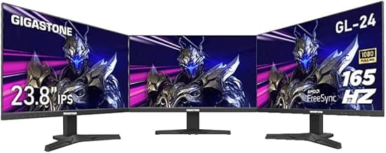Gigastone 24 inch IPS LED Back Light Gaming Monitor 3-Pack 165Hz FHD 1920 x 1080, 1080P 178° Wide View, Triple Monitor, Built-in Speakers, FreeSync, Ergonomic Tilt VESA Mount,DP,HDMI