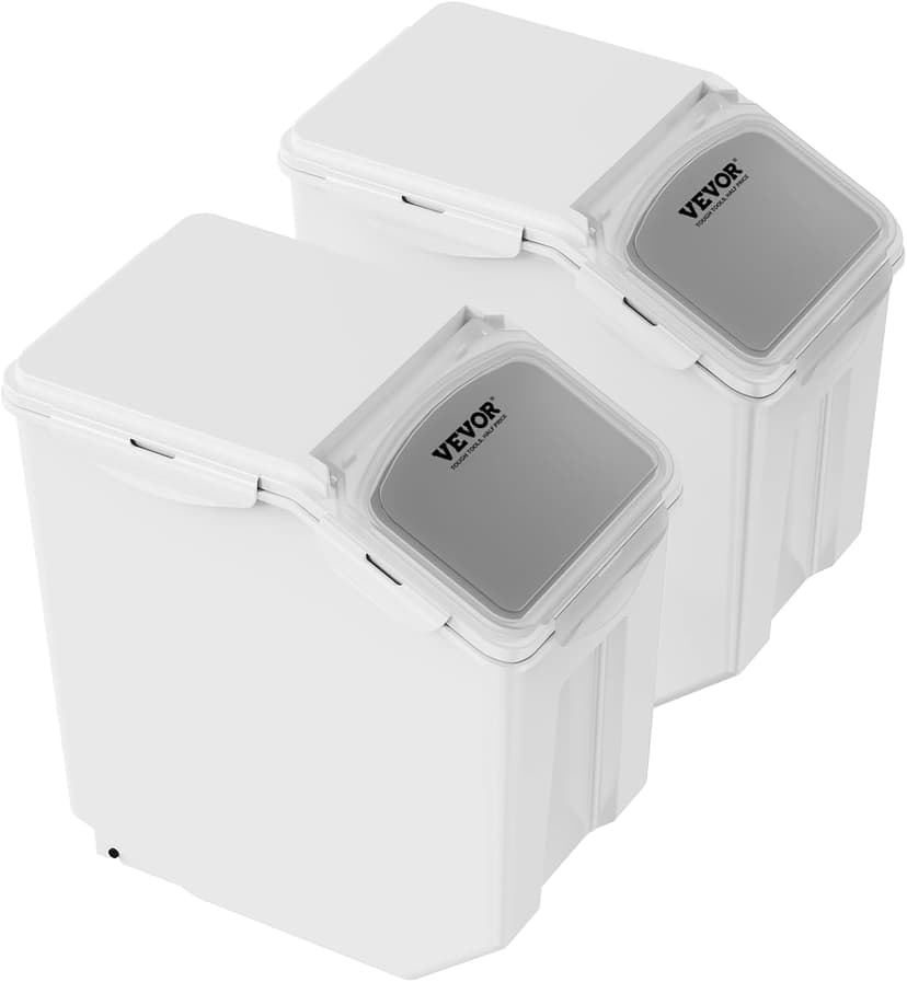 VEVOR Ingredient Storage Bin, 2 x 15L Dispenser Bin with 2 Measuring Cups, Attachable Casters and Airtight Lid, 2 Pcs/Set Dog Pet Food Storage Container, PP Material Kitchen Rice Cereal Flour Bin