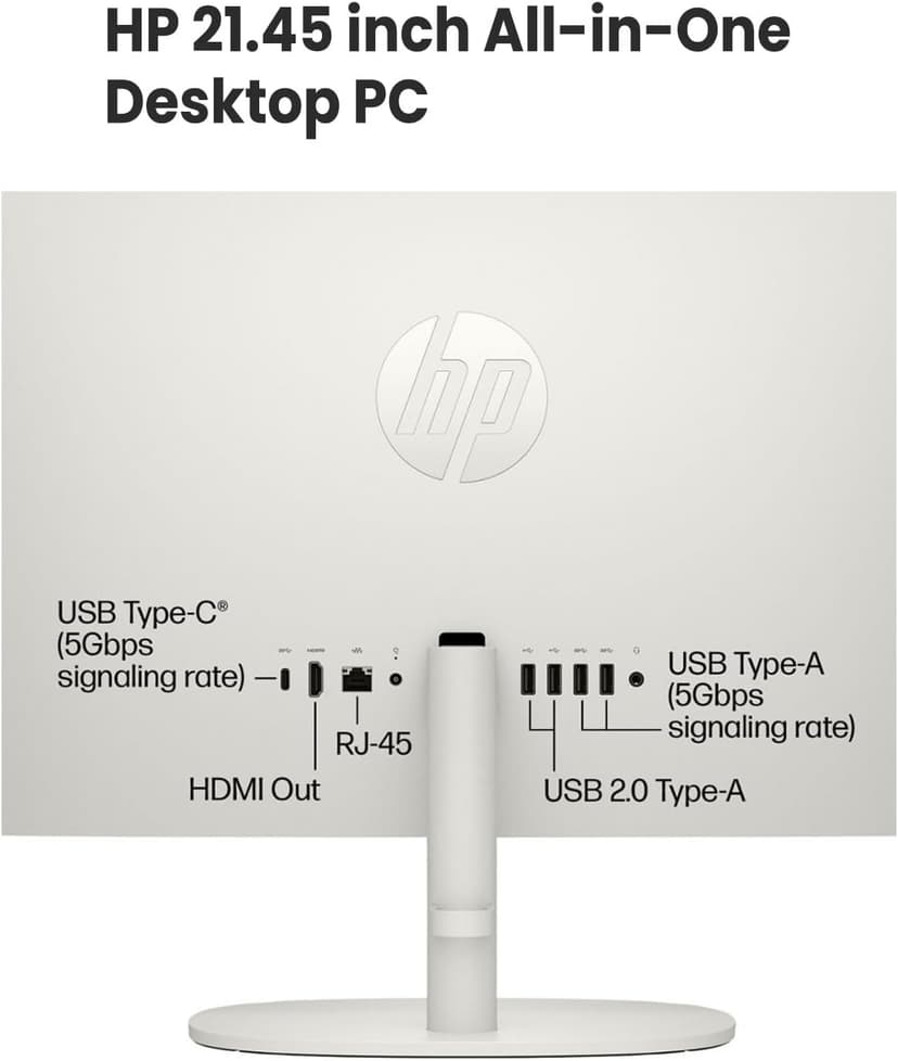 HP 2022 All-in-One Desktop, 21.5" FHD Display, Intel Celeron J4025 Processor, 8GB RAM, 256GB PCIe SSD, Webcam, WiFi, HDMI, RJ-45, Wired Keyboard&Mouse, Windows 11 Home, White