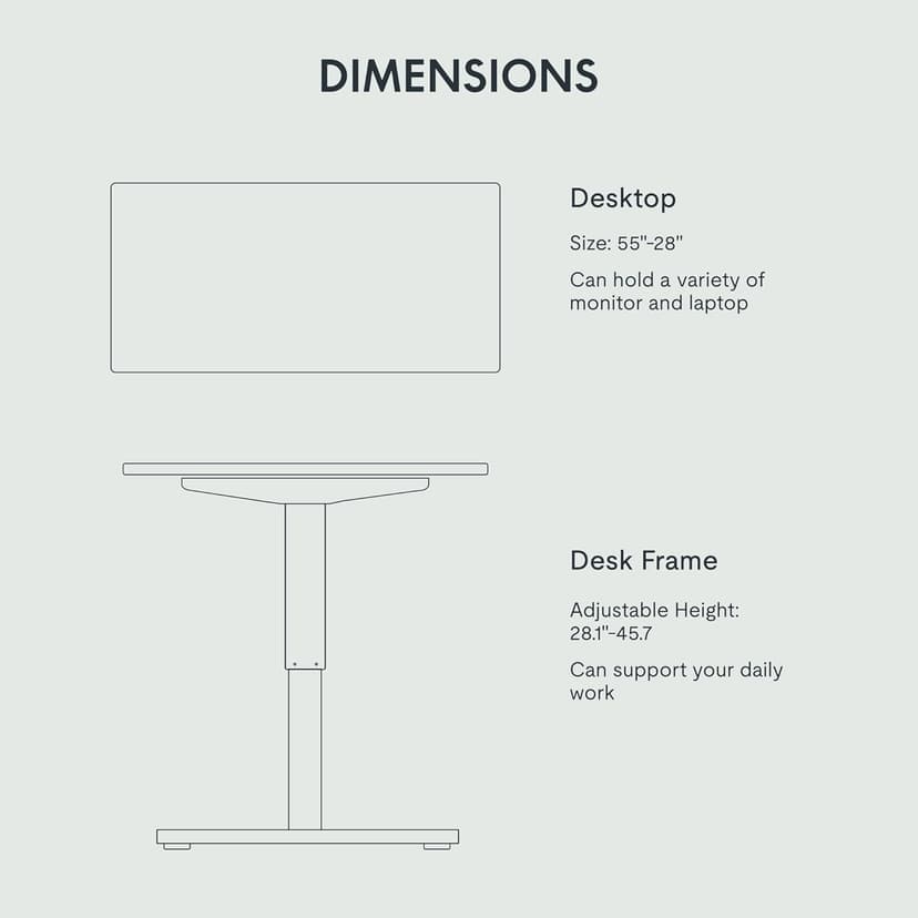 FLEXISPOT EN1 One Piece Standing Desk, 55 x 28 Inch Desktop Electric Adjustable Height Desk Home Office Computer Workstation Sit Stand up Desk (White Frame + Black Top, 2 Packages)