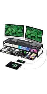 Simple Trending 2 Tier Metal Dual Monitor Stand Riser,Computer Office Desktop Organizer for 2 Monitors With 32"x10" Mouse Pad ,for Laptop,Printer,TV,Black