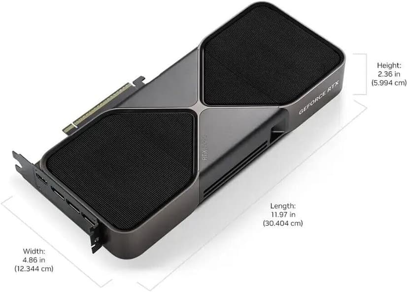 NVD Founders GeForce RTX 5090 32GB GDDR7 SFF 304x137mm 2-Slot Blackwell Graphic Card (MPN 9001G1442530000) - includes 3x DP & 1x HDMI video outputs and 1x600W PCIe Gen5 cable with 4x 8pin adapter