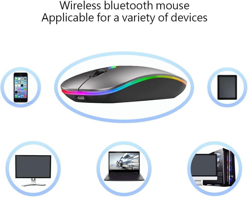 Wireless Bluetooth Mouse Rechargeable Laptop Mice with LED Lights Silent Slim Use(BT5.2 and 2.4G Portable USB) Dual Mode Computer Mouse for Laptop/iPad/Tablet/Apple/Computer/Mac (Grey)