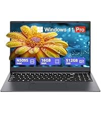 15.6-inch Windows 11 Laptop, 16GB RAM, 512GB SSD, FHD IPS Display Laptop Computer, Intel N5095 Quad Core, 2.4/5G WiFi, BT4.2 Backlit and Fingerprint, Lightweight and Portable