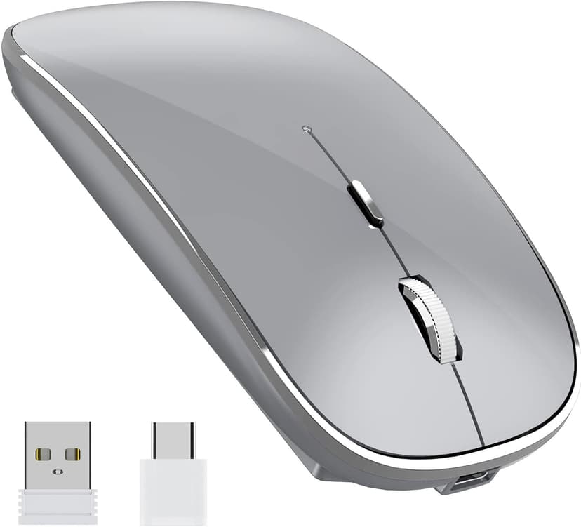 Wireless Mouse Chargeable Portable Silent USB and Type-C Dual Mode Wireless Mouse 3 Adjustable DPI for Laptop, Mac, Android, PC (Q23S Black) (Grey)