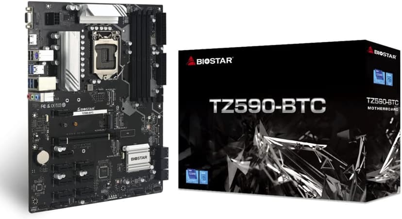 Biostar TZ590-BTC (Intel 10th and 11th Gen) LGA 1200 Intel Z590 9 GPU Support GPU Mining Motherboard.