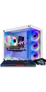 STGAubron Desktop PC, Intel Core i7 up to 3.9G, GeForce RTX 3060 12G GDDR6, 32G, 1TB SSD, WiFi, BT 5.0, RGB Fanx6, RGB Keybaord, RGB Mouse, Mouse Pad, RGB Bluetooth Sound Bar, RGB BT Gaming Mic W1