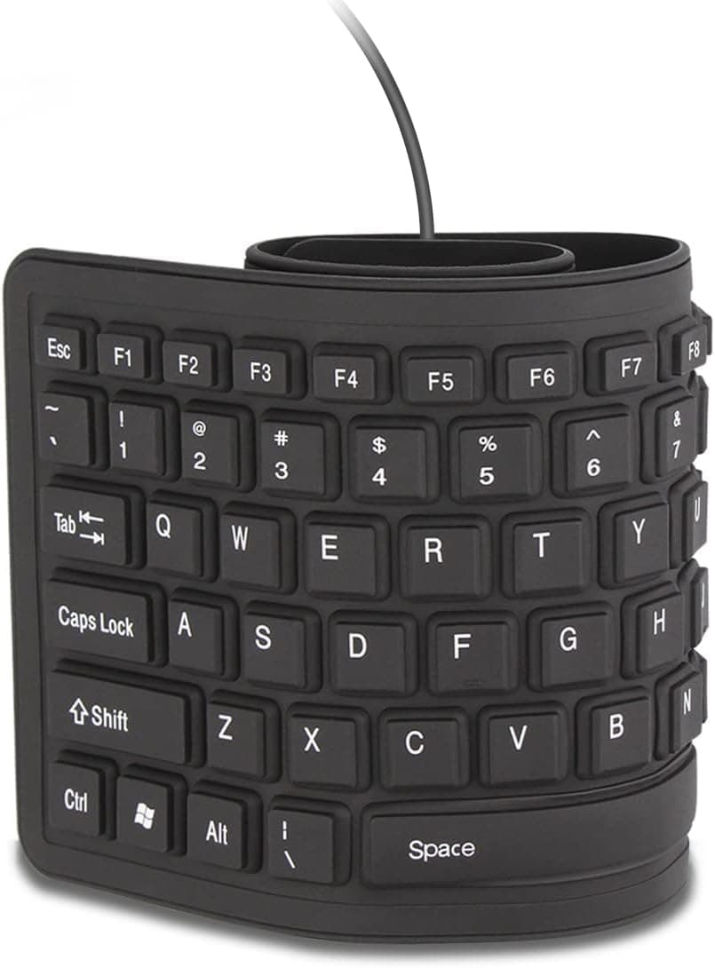 sungwoo Foldable Silicone Keyboard USB Wired Waterproof Rollup Keyboard for PC Notebook Laptop (All Black)