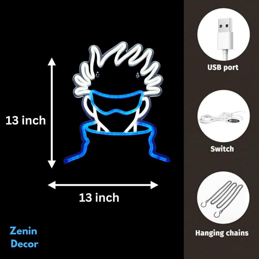 Zenin Decor | LED Gojo Wall Art Light - Handmade - Decorations - Japanese Display Backgrounds - Jujutsu Anime Peripherals, Dorm Game room Bedroom And Gift