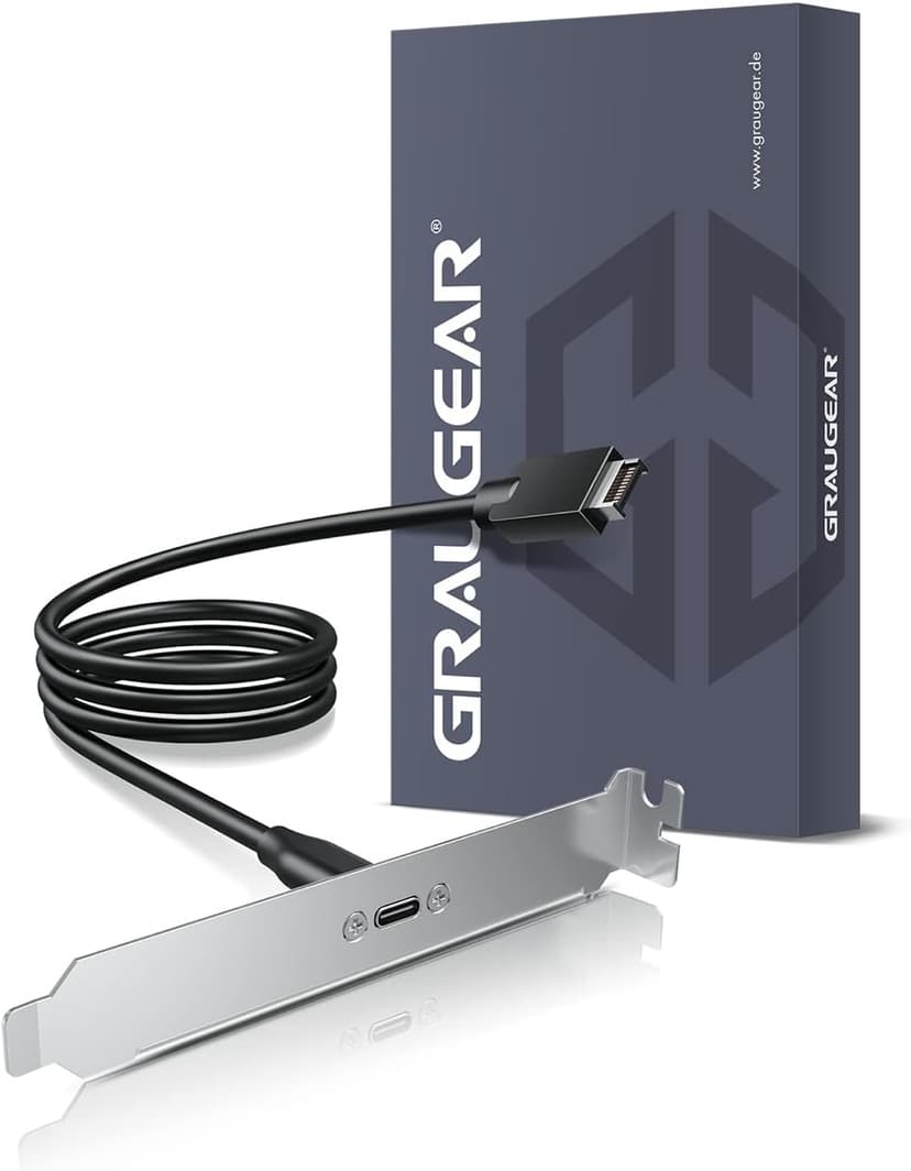 GRAUGEAR 20Gbps USB 3.2 Gen 2x2 USB-C Front Panel Type-C Adapter, Motherboard Header Extension Cable, USB-C to USB3.2 Type-E Key-A 20-Pin Connector with PCIe Bracket, 23.6 in [G-AD-ETC-10G]