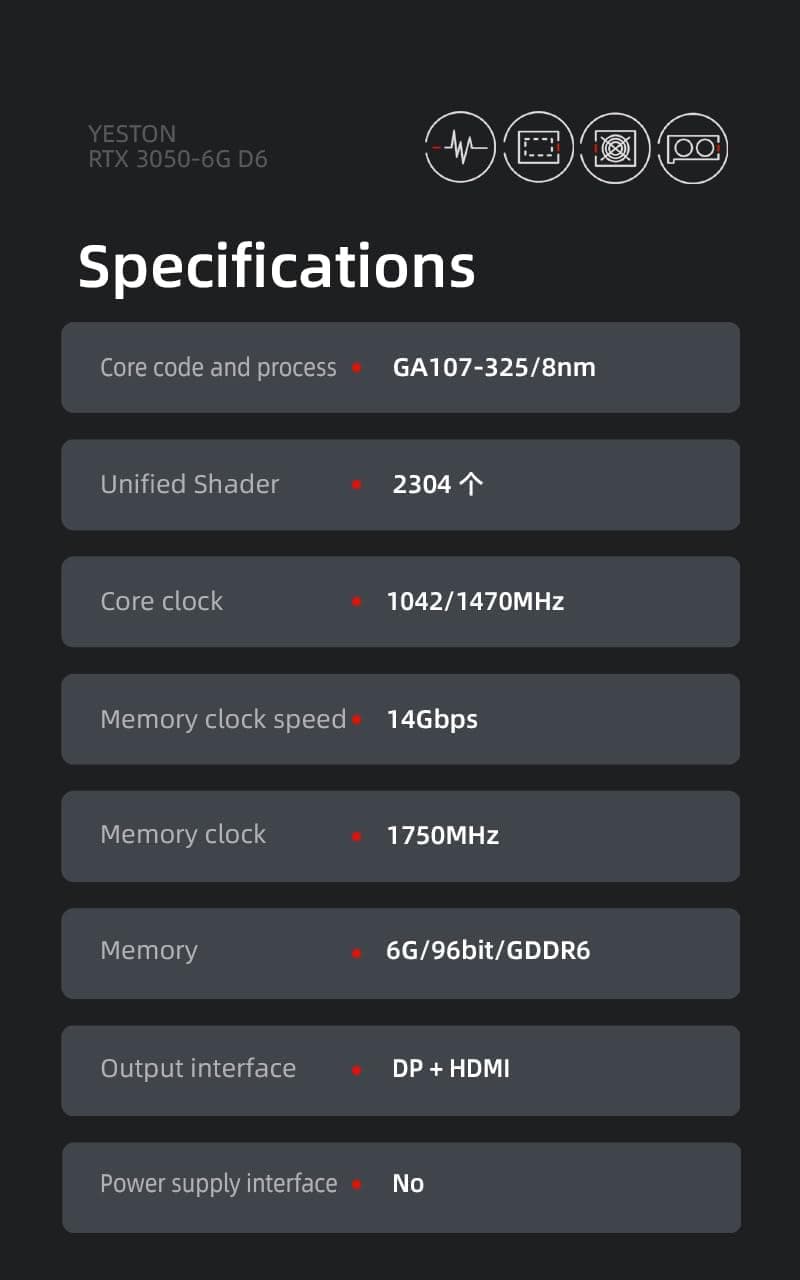 Yeston GeForce RTX 3050 6GB GDDR6 LP(Equipped with a Half Height Shifter) Graphics Cards pci Express 4.0 Video Cards Desktop Computer PC Video Gaming Graphics Card