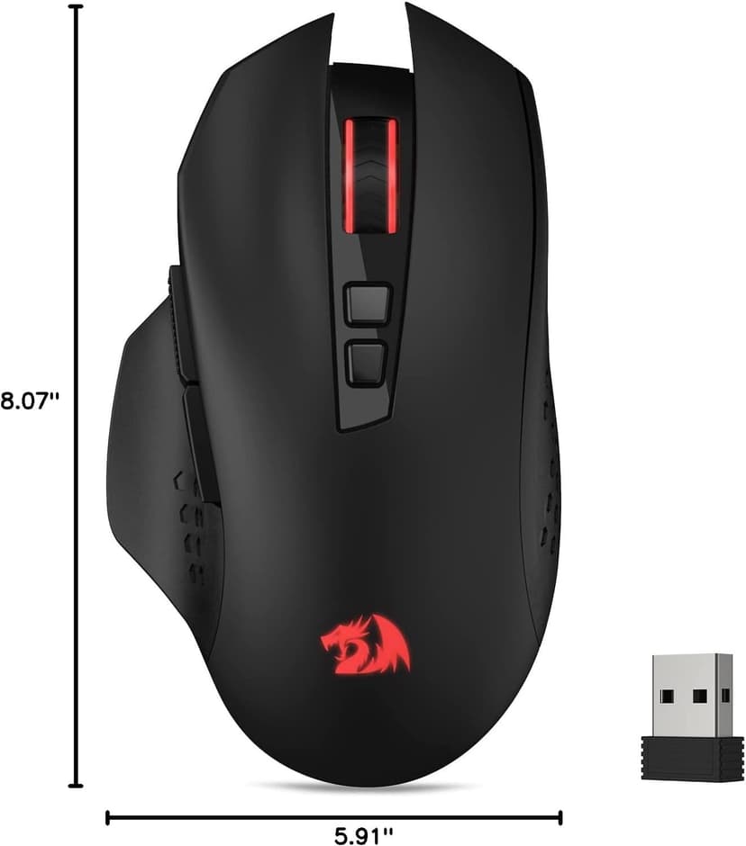 Redragon M656 Gainer Wireless Gaming Mouse, 4000 DPI 2.4Ghz Wireless Mouse w/ 5 DPI Levels, 7 Macro Buttons, Red LED Backlit & Pro Software/Drive Supported, for PC/Mac/Laptop